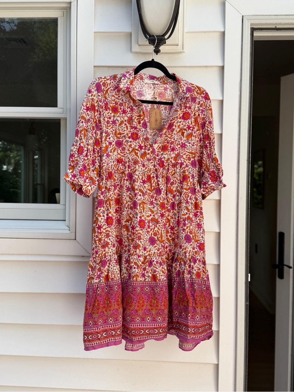 Boho Floral Pink, Purple & Orange Tiered Women's Dress